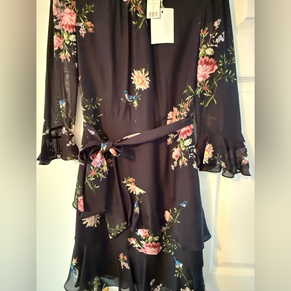 Joie Floral Black Dress with Pink Accents